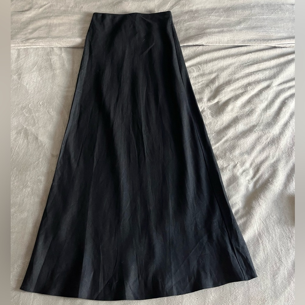 Reformation Bella Linen Black Maxi Skirt
